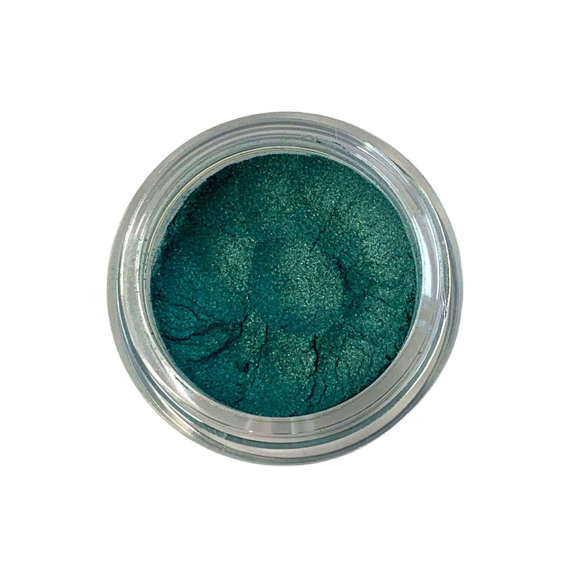 deepwater - a dark greenish blue loose mineral eyeshadow. comes in 10gram sifter jar, vegan and cruelty free.